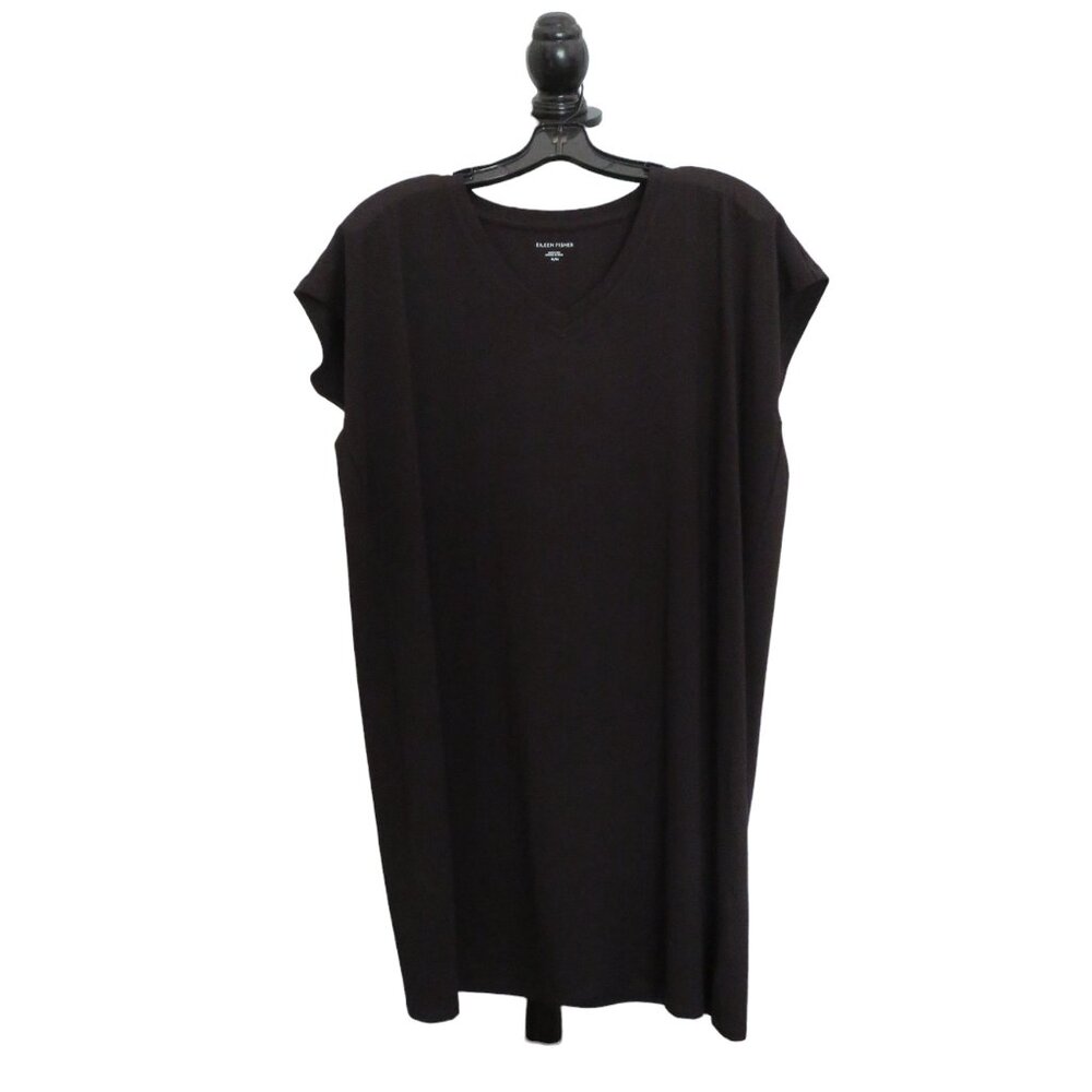Eileen Fisher Black Boxy V-Neck, Knee Length Cotton Blend Dress, Medium - NWT
